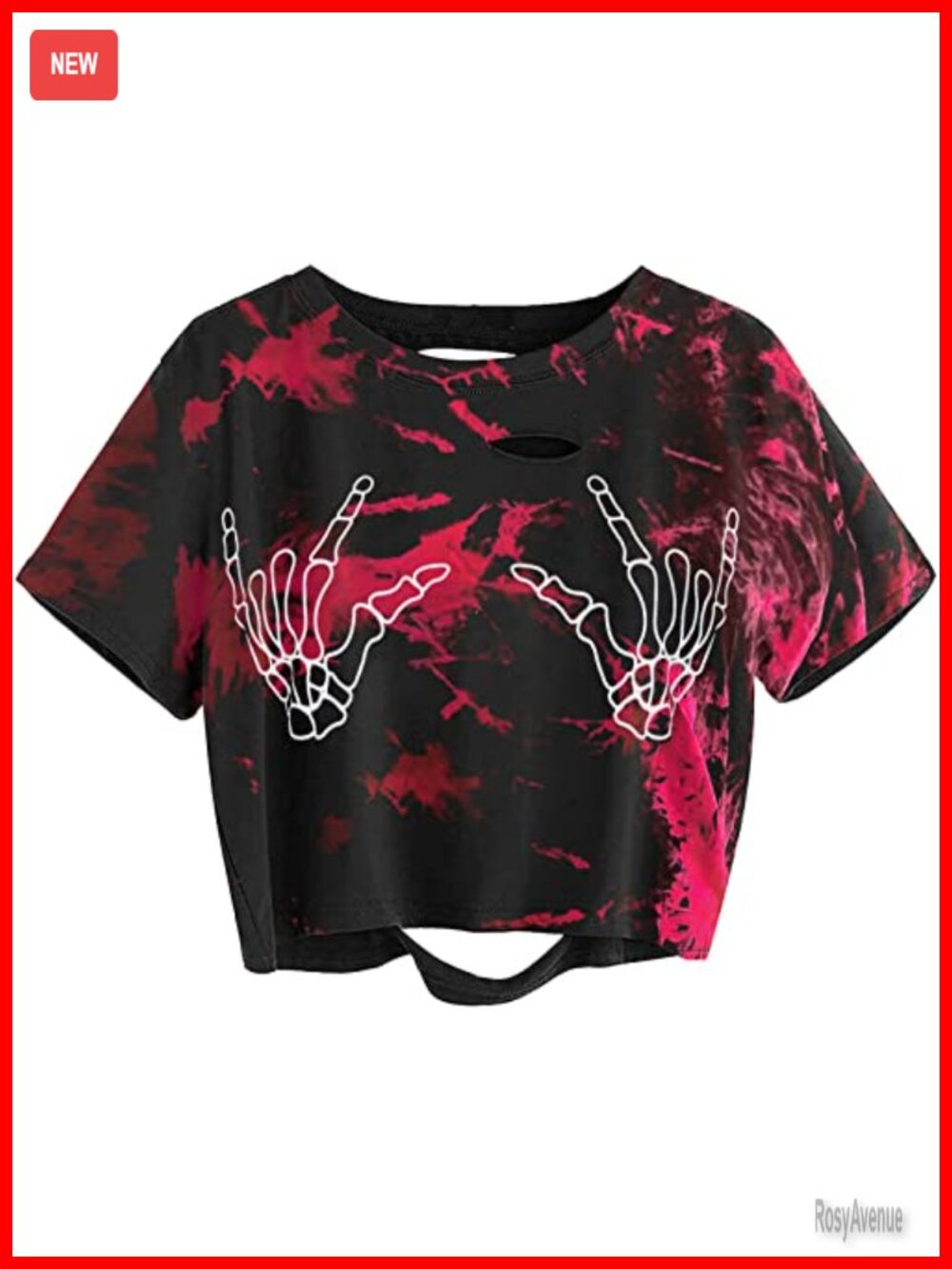 Skull Finger Graphic Distressed Tee Ripped Short Sleeve Crop Top